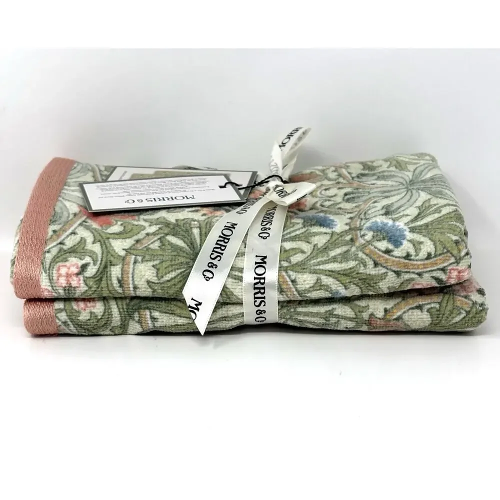 William Morris & Co Hand Towels Woodland Weeds Coral Velour NWT Set Of 2
